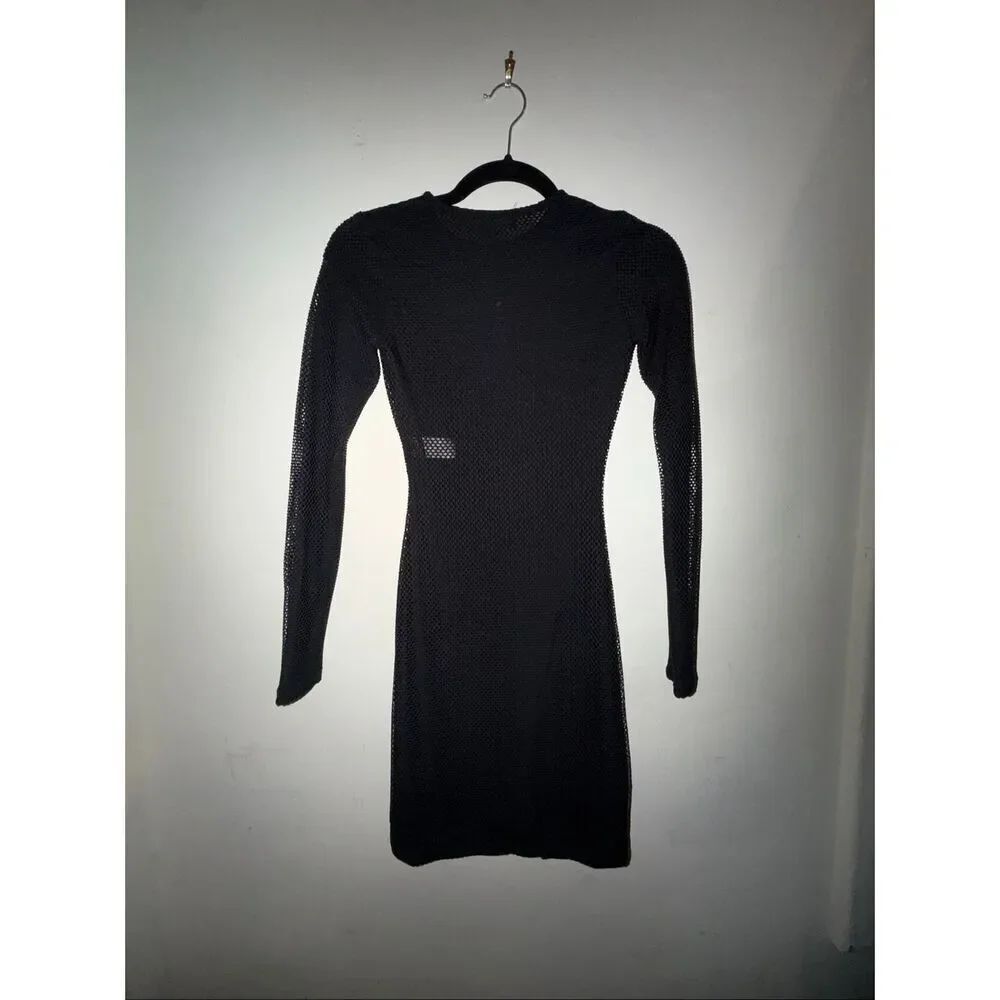 Naked Wardrobe size XS black mesh net mini dress long sleeve